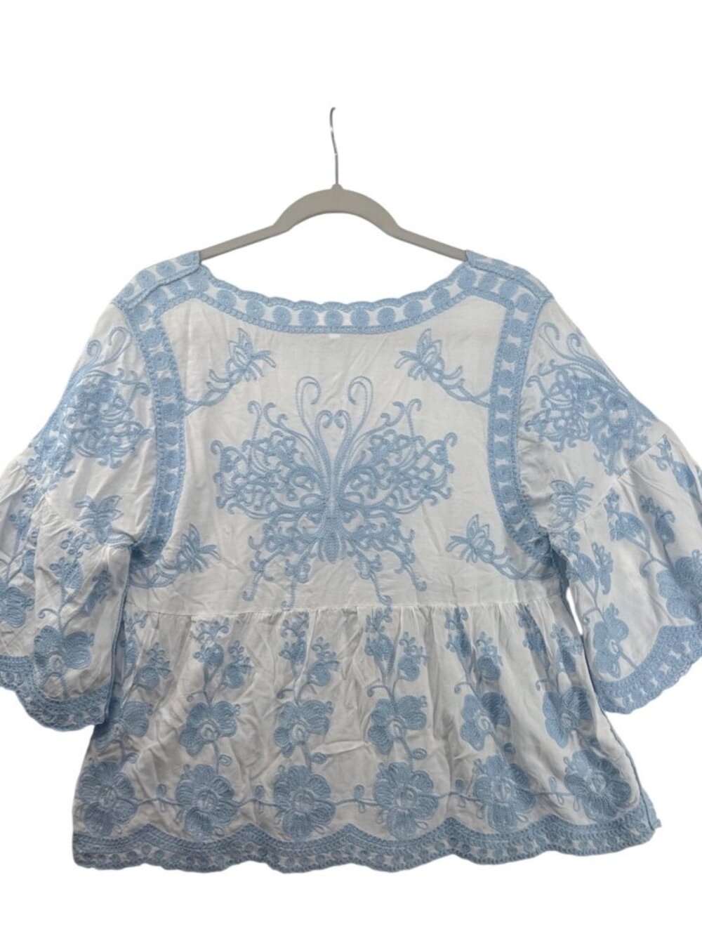 Kindred Womens Top Sz M Blue/White Embroidered Peasant Shirt Boho Cottage Fairy - Picture 2 of 10
